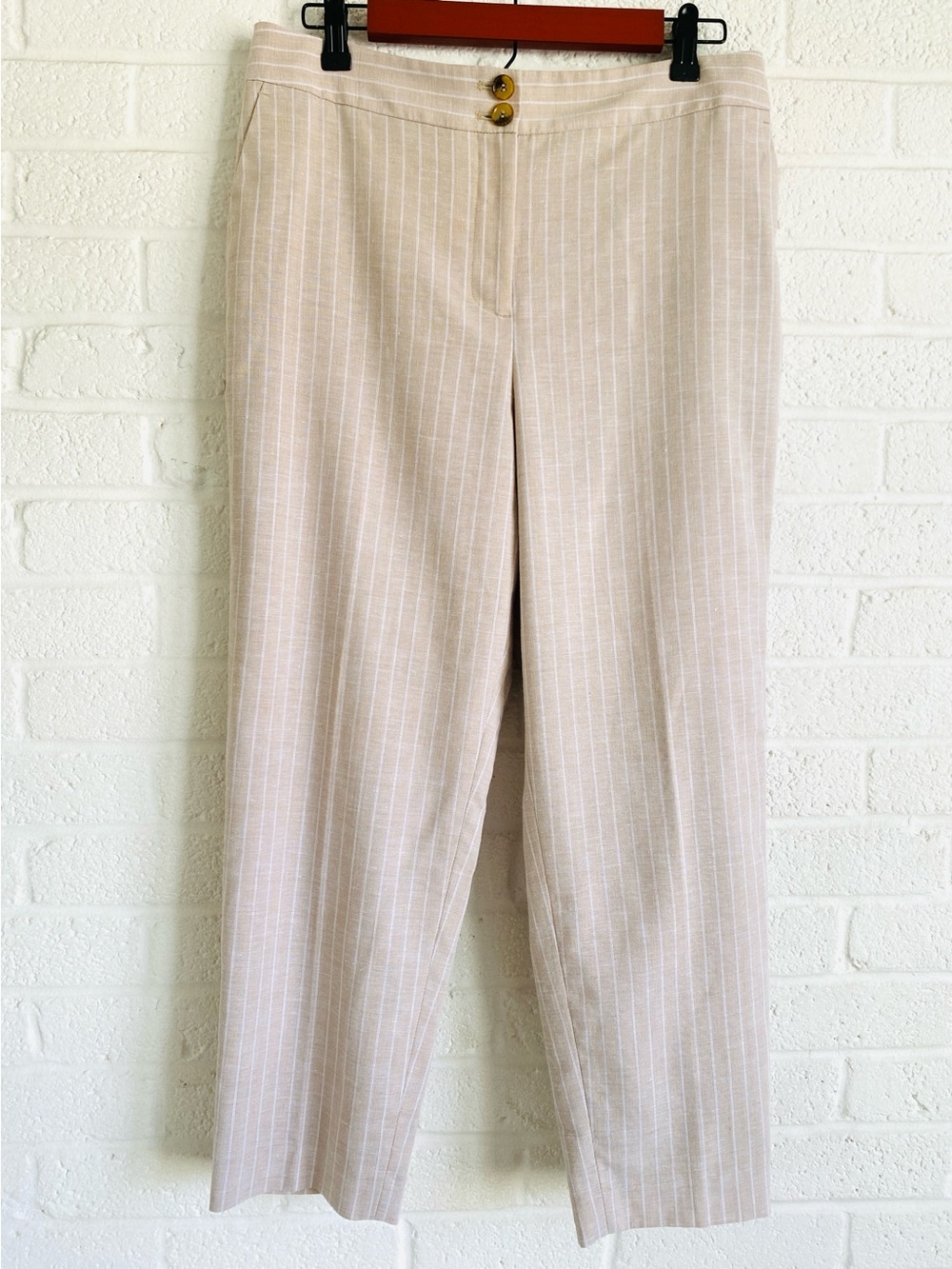 Talbots Cream Pinstripe Dress Crop Pants Trousers Preppy 10P Old Money Neutral